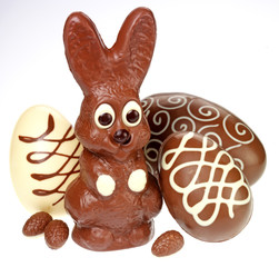 CHOCOLATE RABBIT WITH EASTER EGGS