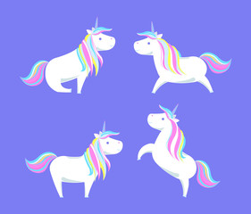 Happy White Unicorns Rainbow Color Mane and Horn