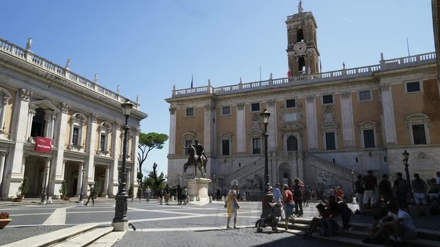 Time lapse. Static shot. Capitoline Hill. Piazza del Campidoglio.  Rome, Italy, 4K.