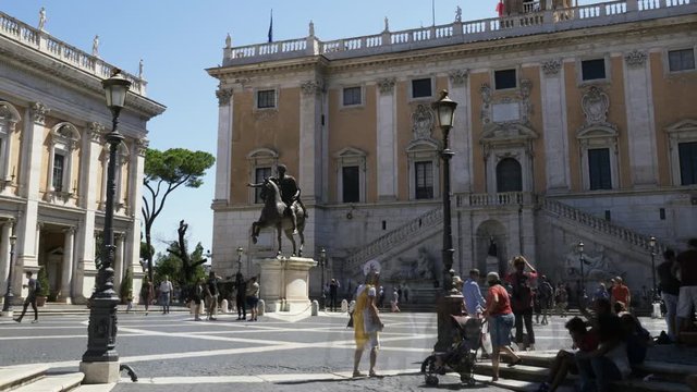 Time lapse panorama. Capitoline Hill. Piazza del Campidoglio.  Rome, Italy, 4K.