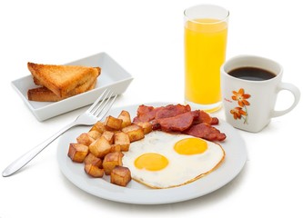 succulent breakfast with a glass of juice and a cup of coffee