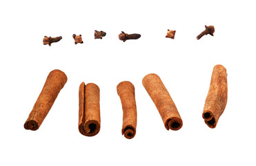 Set of cinnamon sticks and cloves