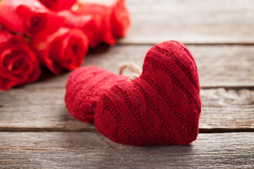 Valentines day card with red roses and hearts