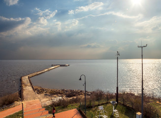 Sunset in the Curonian Lagoon before the storm in Klaipeda, Lithuania