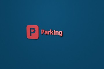3D illustration of Parking, red color and red text with blue background.