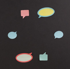 Brainstorming and Idea Concept. Big Sticky Note, many small dialogue notes on backboard. copy space