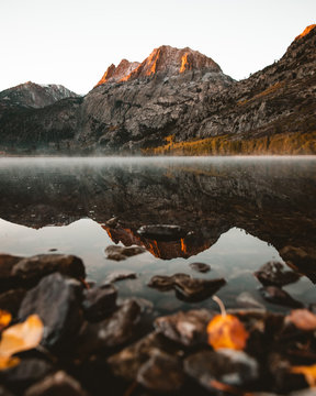Reflection of mountains on water