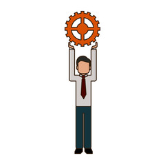 businessman holding gear