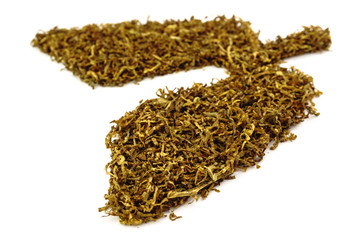 Close up conceptual image of tobacco shaped like human lungs.