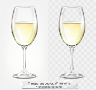 Transparent vector wineglass with white wine. For light background