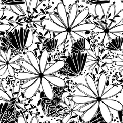 Seamless pattern white Daisy wildflower Abstract black adn white duotone graphic