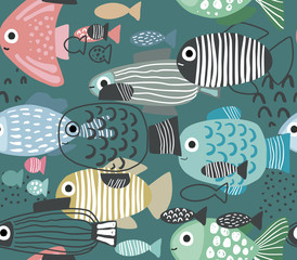 Vector seamless pattern with funny fishes