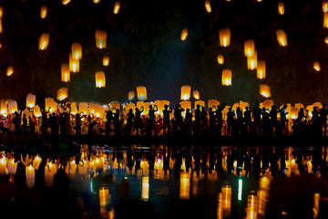 Lantern in Loy Krathong festival Chiang Mai ,Thailand