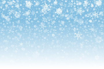 Naklejka na ściany i meble Christmas snow. Falling snowflakes on light background. Snowfall. Vector illustration, eps 10.