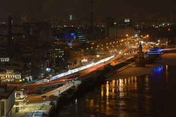 Fototapeta na wymiar A frosty winter night in Kyiv, Ukraine.