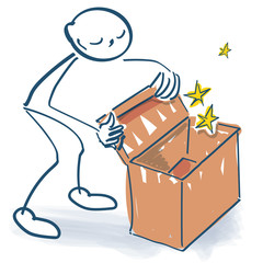 Strichm&auml;nnchen schaut in eine Kiste