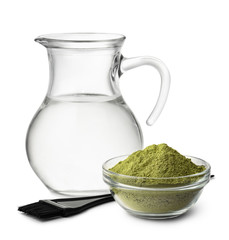 Henna powder and water jug