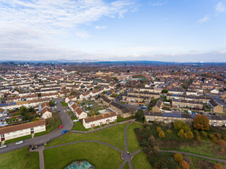 Fototapeta na wymiar Aerial view of St Mellons Town in Cardiff, Wales UK