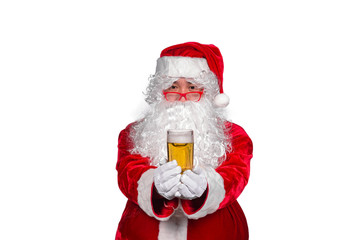 Santa claus show glass of beer,after party las night,Happy christmas day,Happy time with family