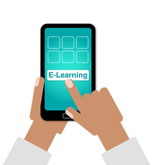 E-Learning concept as hands finger choosing Online Education on cell phone