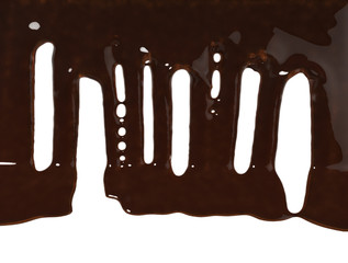 Streaming of Melted Chocolates Isolated on white. Realistic 3d of Liquid Chocolate Cream or Syrup.
