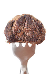 Gegrilltes Steak auf einer Gabel