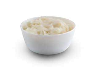 Rice noodles in a plate. Boiled rice noodles in a plate on a white background.