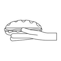 Hand holding sandwich black and white