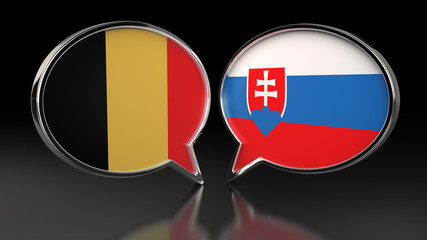 Belgium and Slovakia flags with Speech Bubbles. 3D illustration