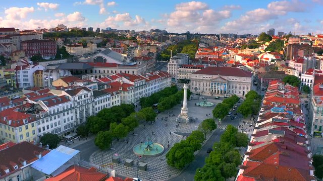 Aerial view of Pedro IV Square Lisbon Portugal