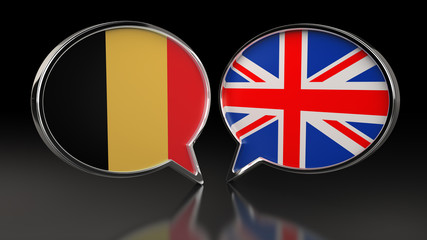 Belgium and United Kingdom flags with Speech Bubbles. 3D illustration