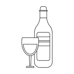 Wine bottle and cup glass black and white