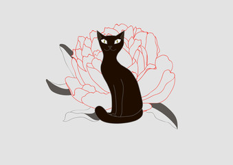 BLACK CAT WITH RED PION IN VECTOR