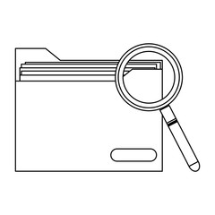 Magnifying glass on folder black and white