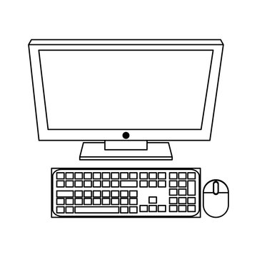 Desk computer isolated black and white