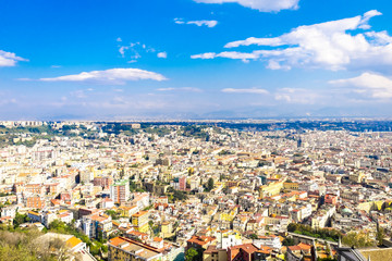 Fototapeta premium Aerial view of an Italian old town. Napoli cityscape. Roofs of Campania. Naples.