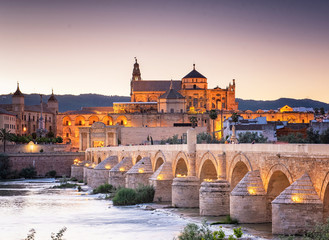 Roman Bridge and Guadalquivir river, Great Mosque, Cordoba, Spain - obrazy, fototapety, plakaty