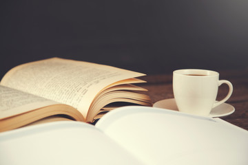 notepad with book and coffee