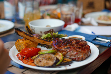 grilled meat and vegetables