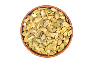 Pumpkin seed kernels in bowl