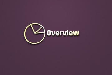 Obraz premium 3D illustration of Overview, yellow color and yellow text with violet background.