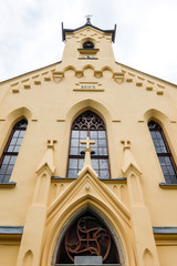 Foderlach, Austria. Facade of Catholic church of Sankt Stefan in Foderlach.