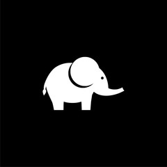 Cute little one, baby elephant icon or logo on dark background
