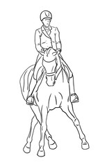 Equestrian sport. A sketch of a dressage rider on a horse executing the shoulder in.