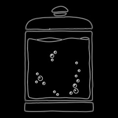 Medical jar with liquid. Fluid with bubbles. Vector illustration.