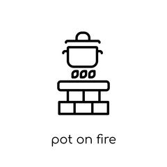 Pot on fire icon from Camping collection.