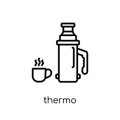 thermo icon. Trendy modern flat linear vector thermo icon on white background from thin line Camping collection, outline vector illustration