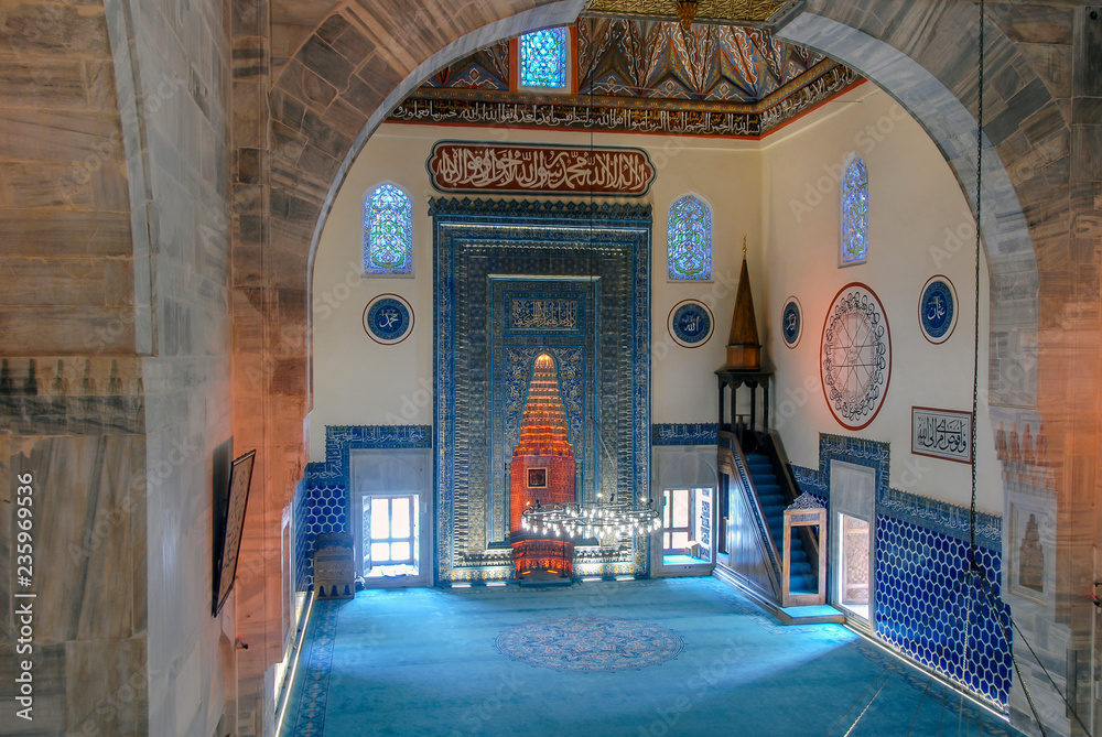 Poster Bursa, Turkey, 01 May 2012: Green Mosque also known as Mosque of Mehmed I, is a part of the larger complex.