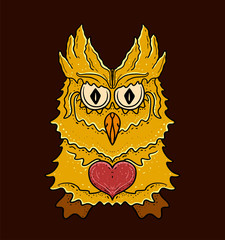 Owl with heart cartoon illustration