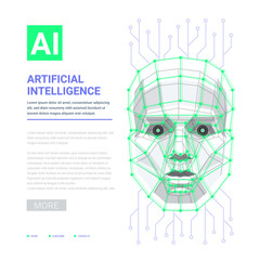 AI Artificial intelligence concept. Human face consisting of polygons, points and lines. Vector illustration.